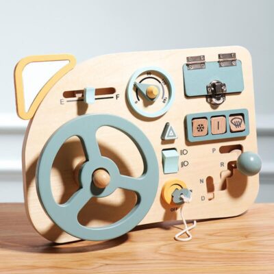 Montessori wooden steering wheel busy board